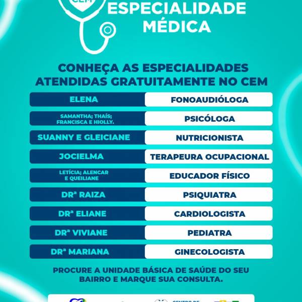 Conheça as diversas especialidades oferecidas no Centro de Especialidades Médicas de Paraibano!