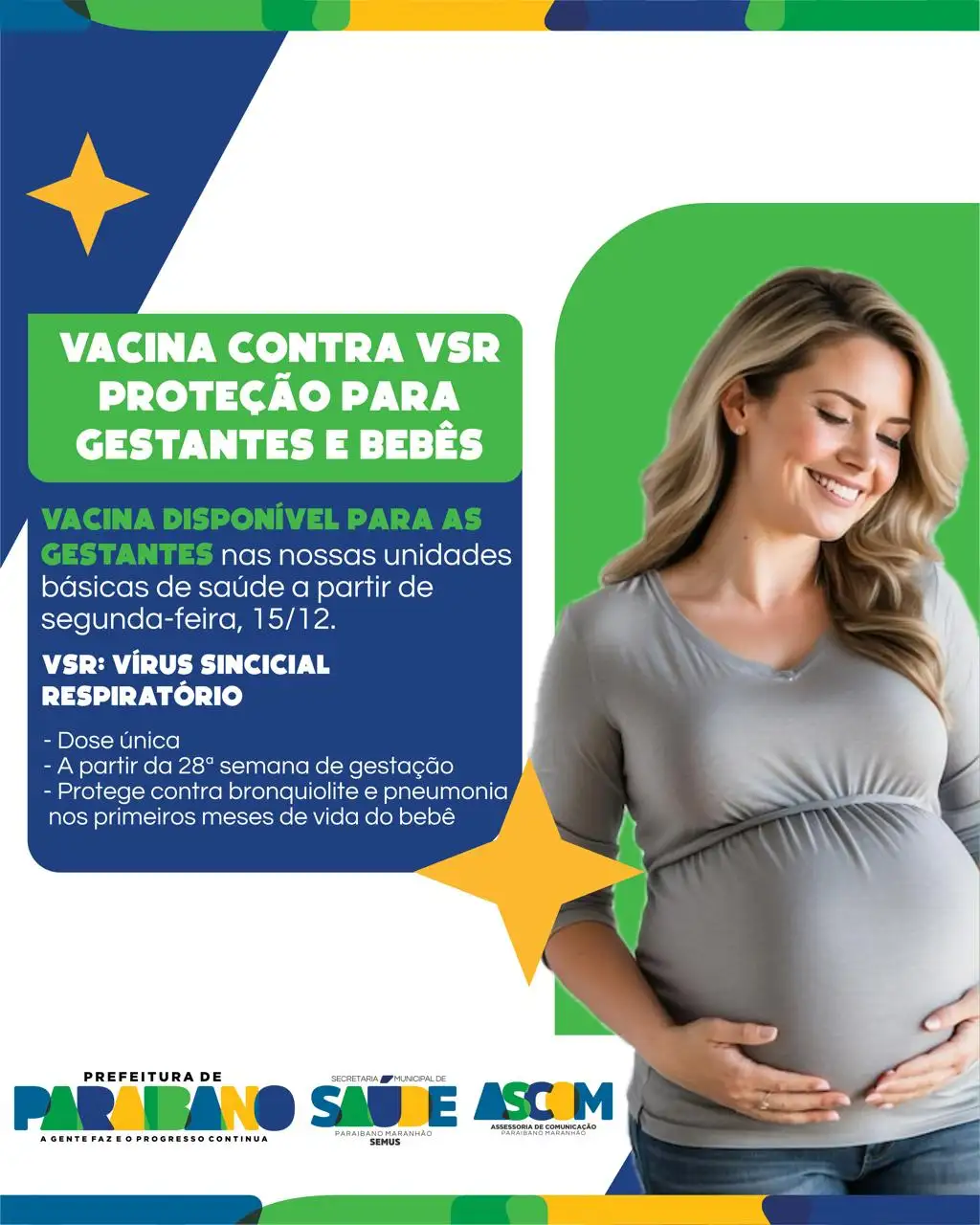 Prefeitura de Paraibano informa que a vacina contra o VSR (Vírus Sincicial Respiratório) já está disponível nas UBS´s