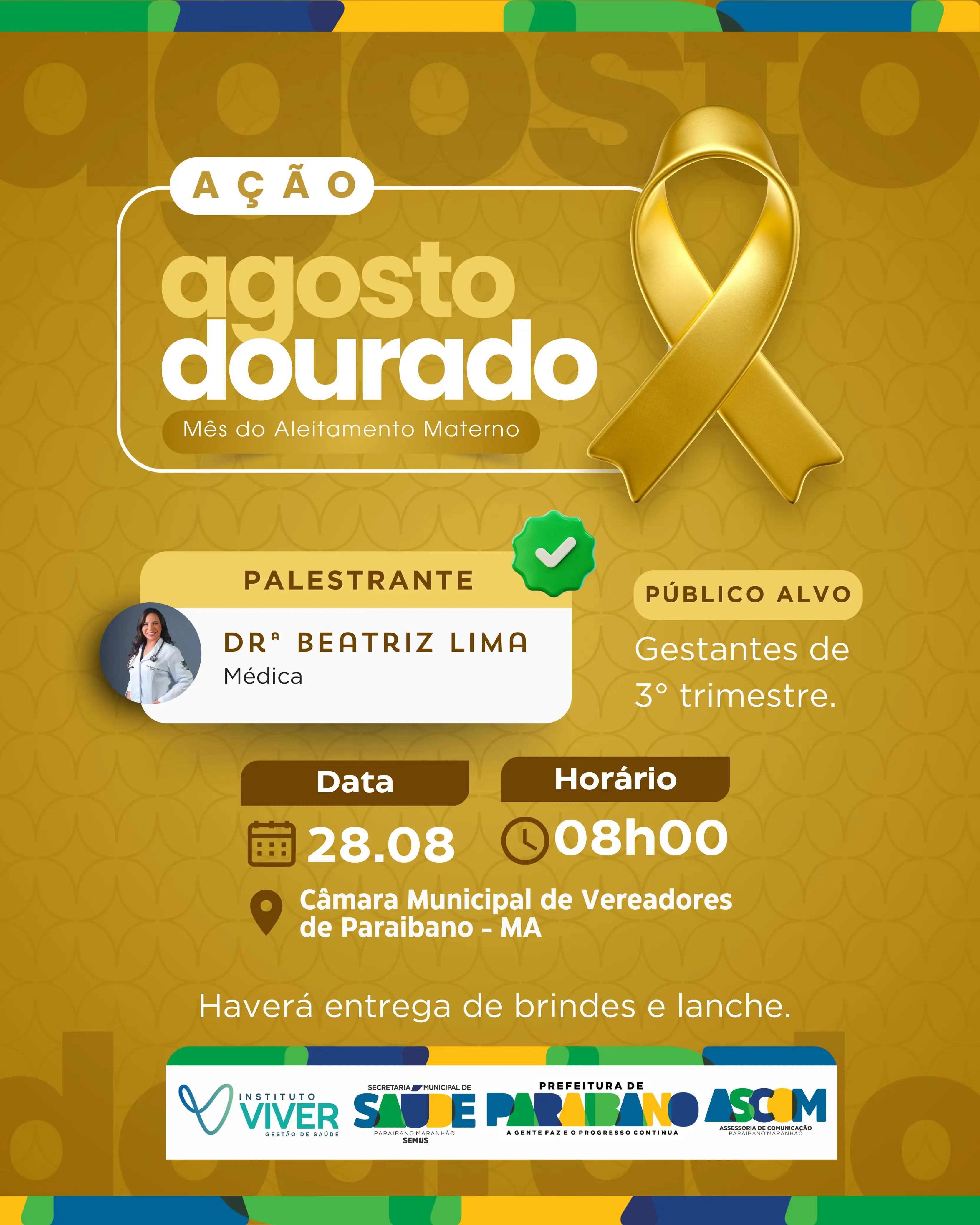 Secretaria de Saúde em parceria com o Instituto Viver realizará ação do Agosto Dourado – Mês do Aleitamento Materno.