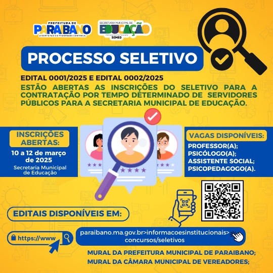 Processo seletivo simplificado para a contratação de profissionais da secretaria municipal de educação