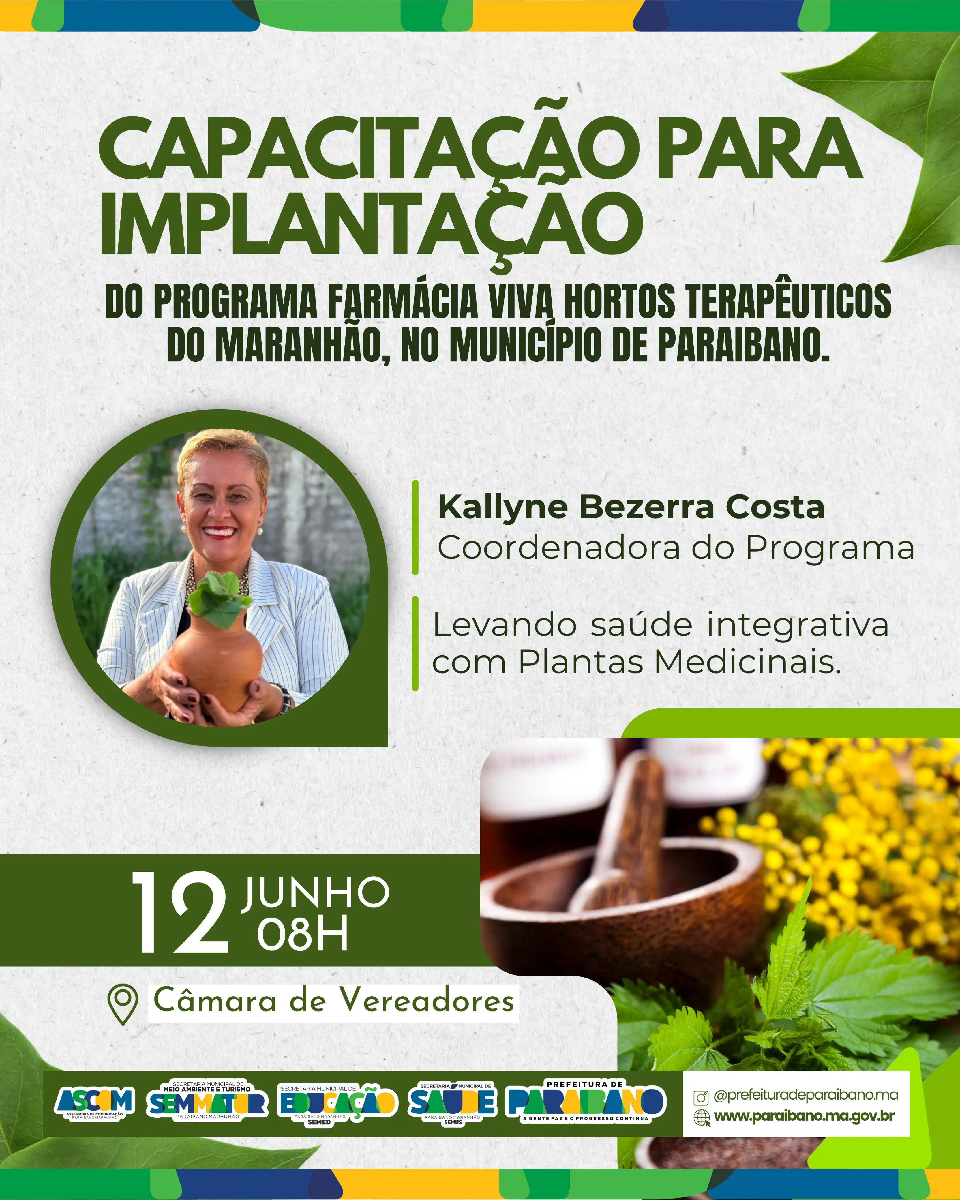 Prefeitura de Paraibano realizará a capacitação para implantação do Programa Farmácia Viva Hortos Terapêuticos