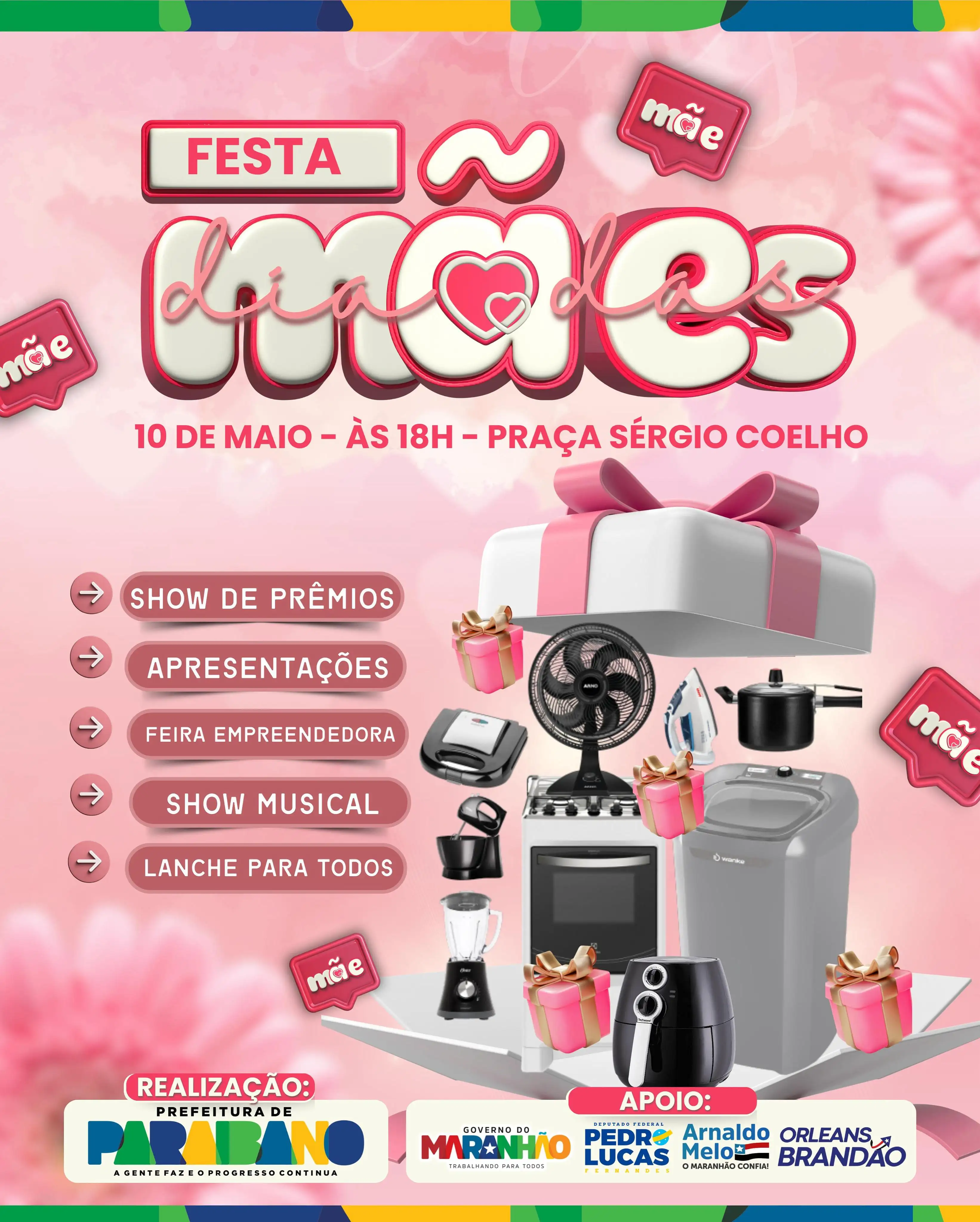 Prefeitura de Paraibano divulga convite para festa das mães.