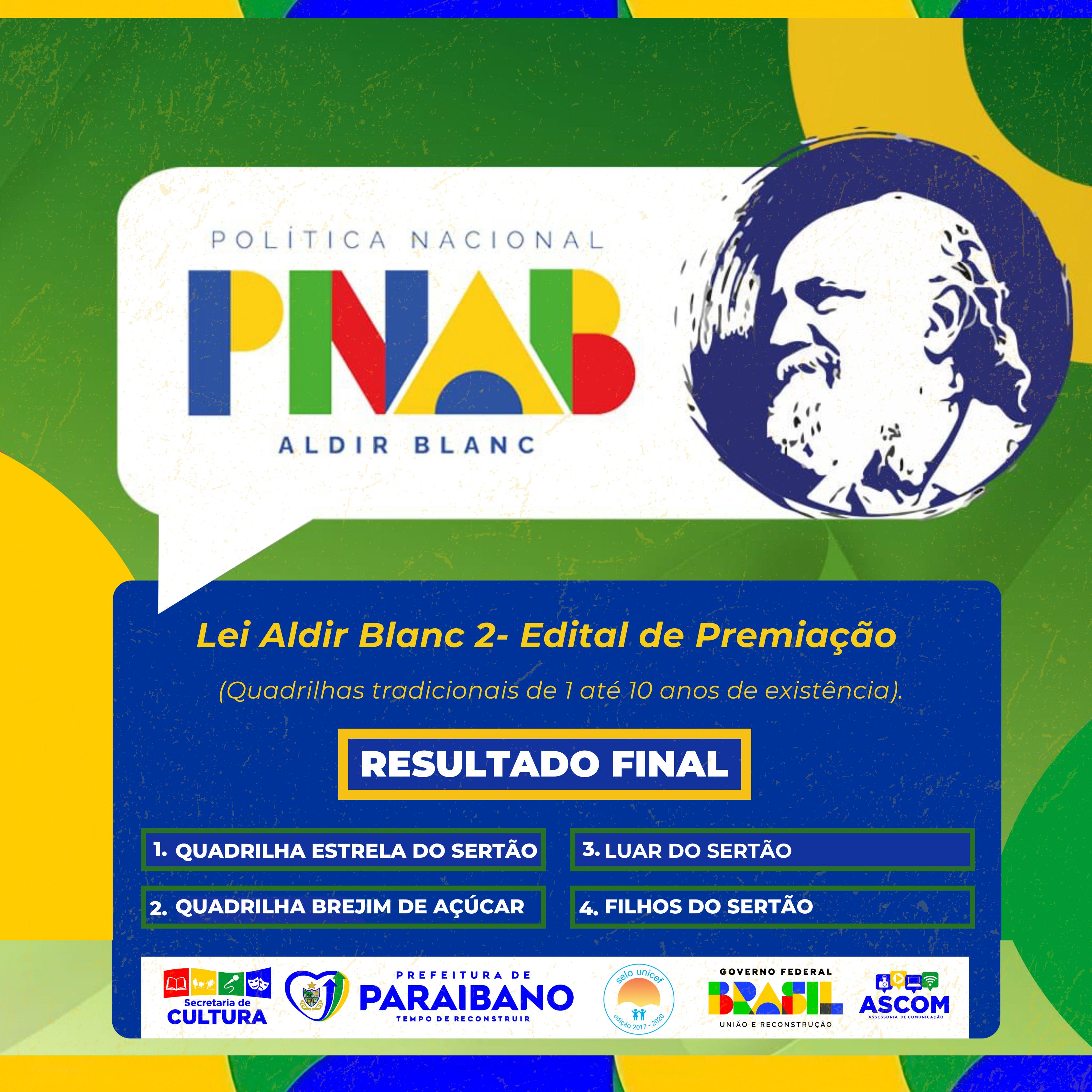 Prefeitura de Paraibano lança resultado final da PNAB na categoria: Quadrilhas tradicionais de 1 até 10 anos de existência.