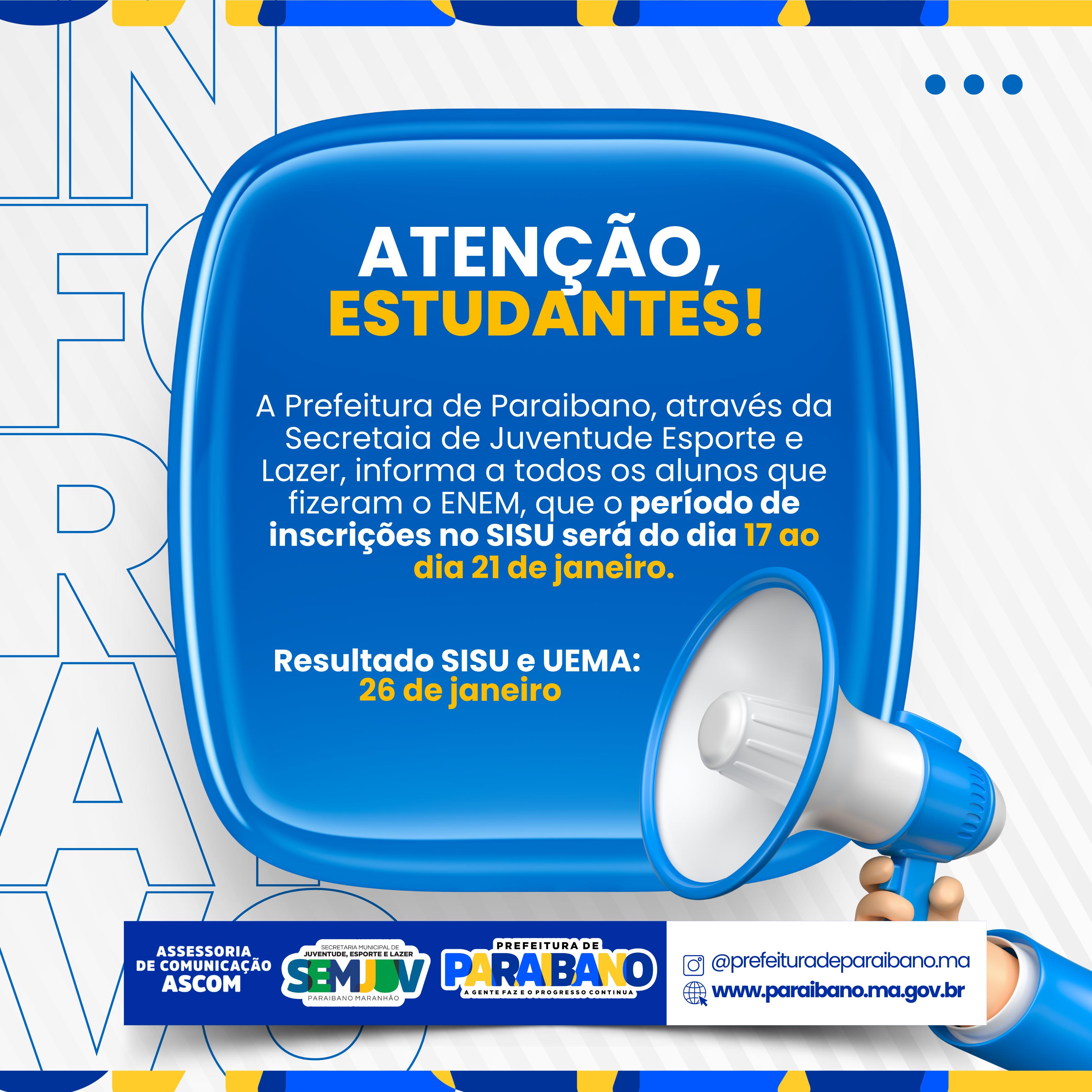 ATENÇÃO ESTUDANTES QUE FIZERAM O ENEM AS INSCRIÇÕES DO SISU JÁ ESTÃO ABERTAS.
