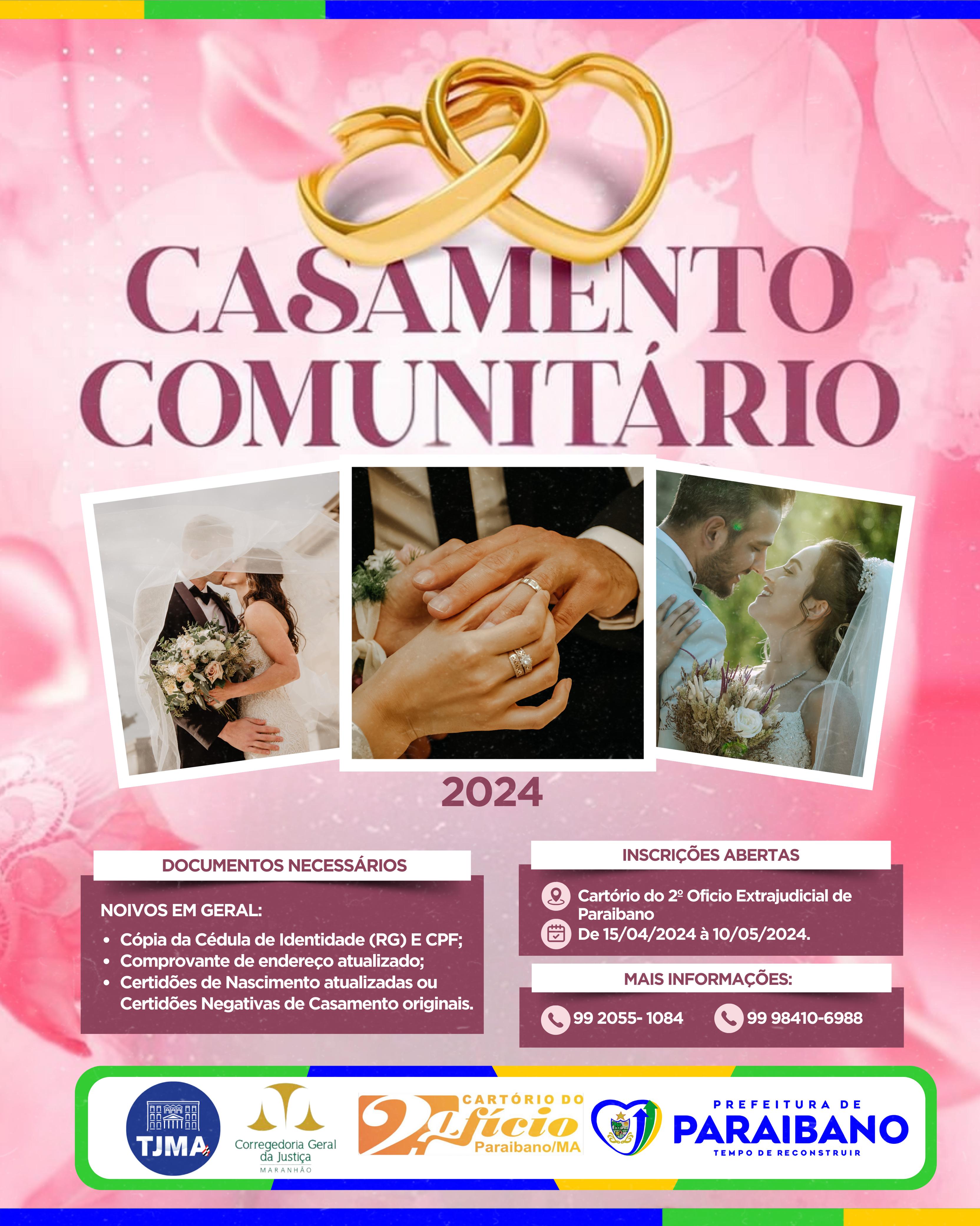Prefeitura de Paraibano juntamente com o judiciário realizará o "Casamento Comunitárioa 2024"