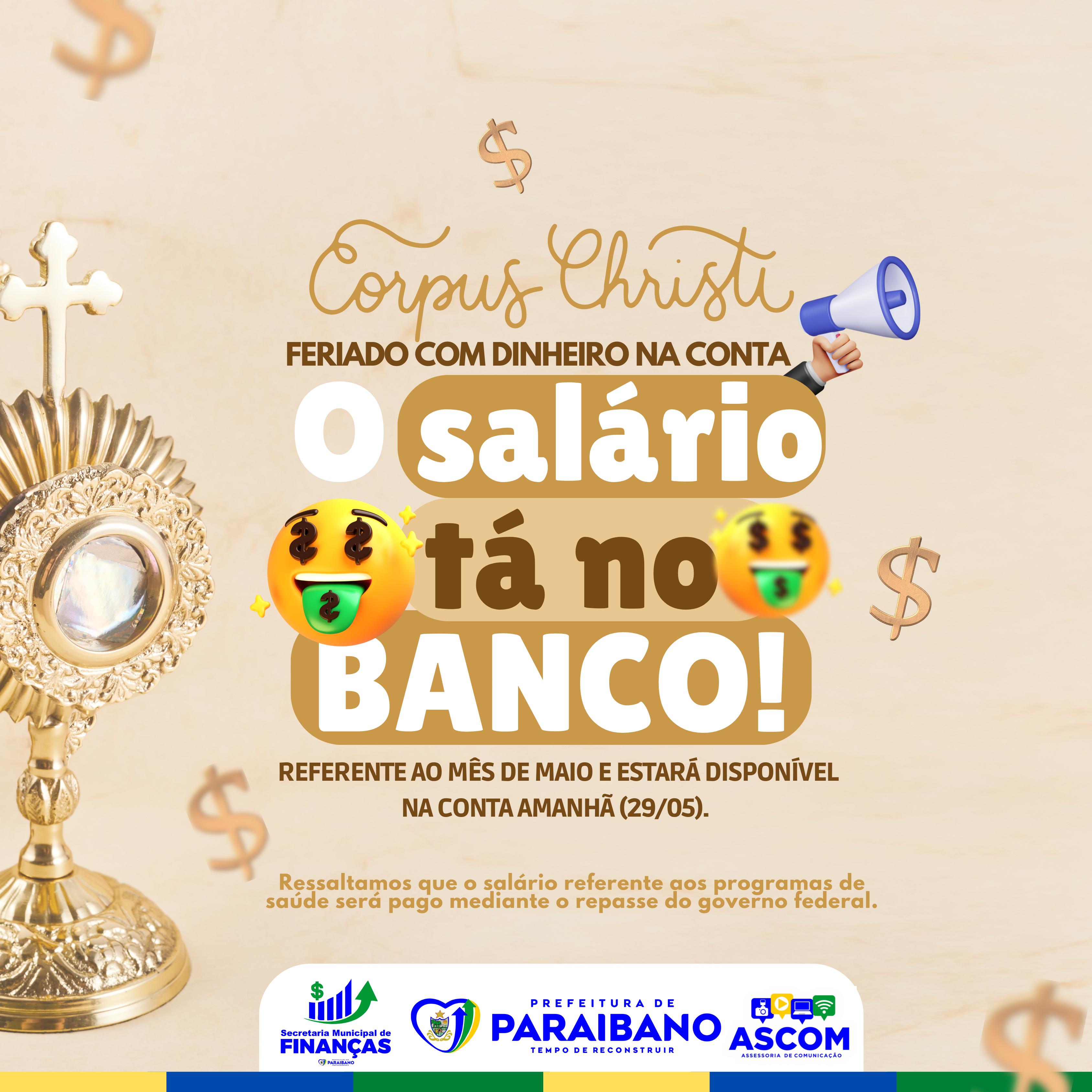 Prefeitura de Paraibano antecipa pagamento do mês de Maio.