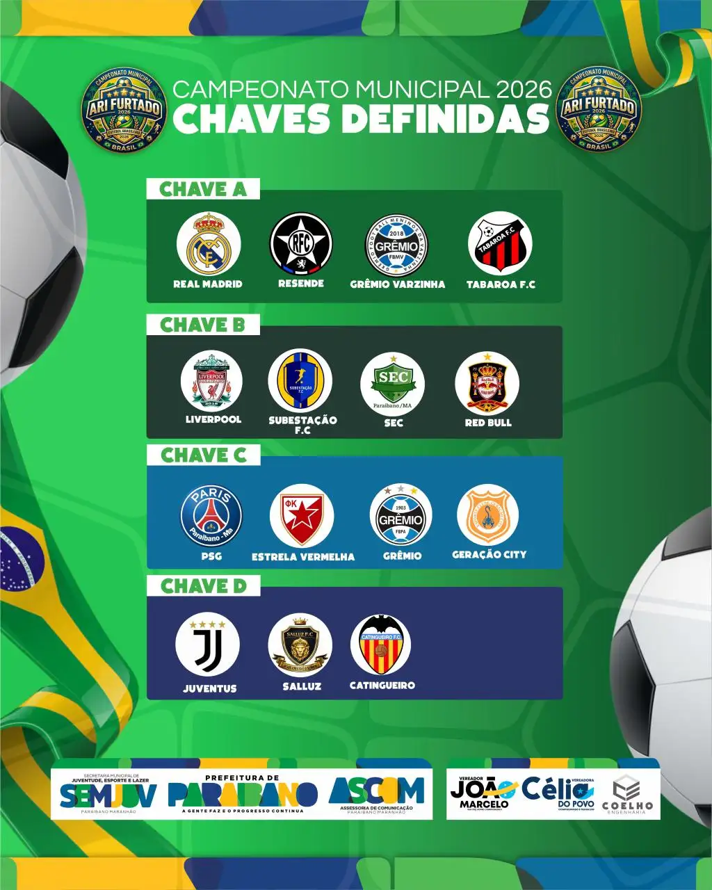 Prefeitura divulga chaveamento do Campeonato Municipal 2026