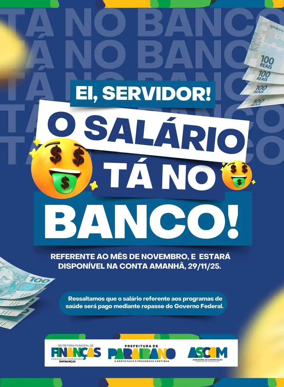 Prefeitura de Paraibano divulga pagamentos servidores do mês de novembro.