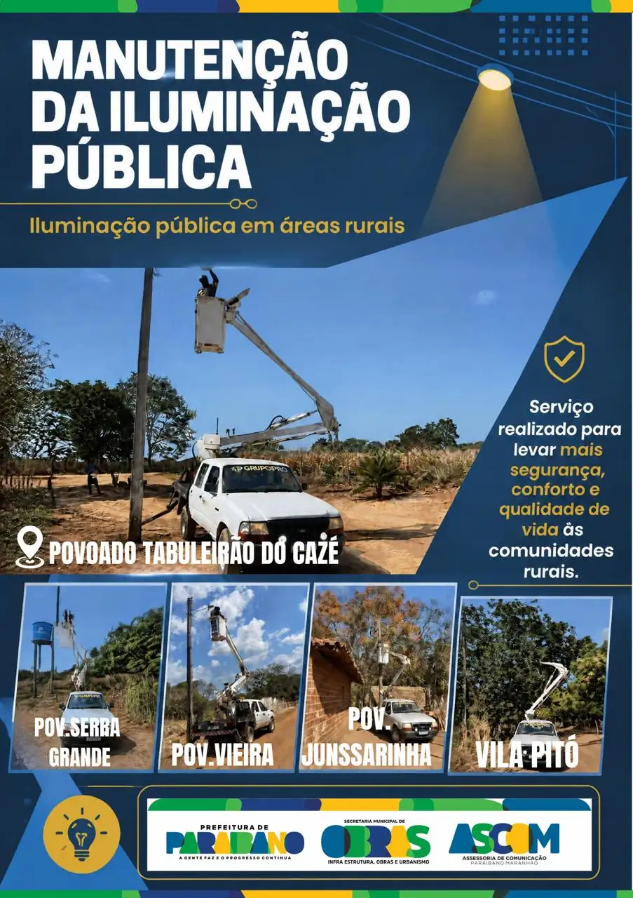 Prefeitura de Paraibano segue realizando serviços de manutenção da iluminação pública no município.