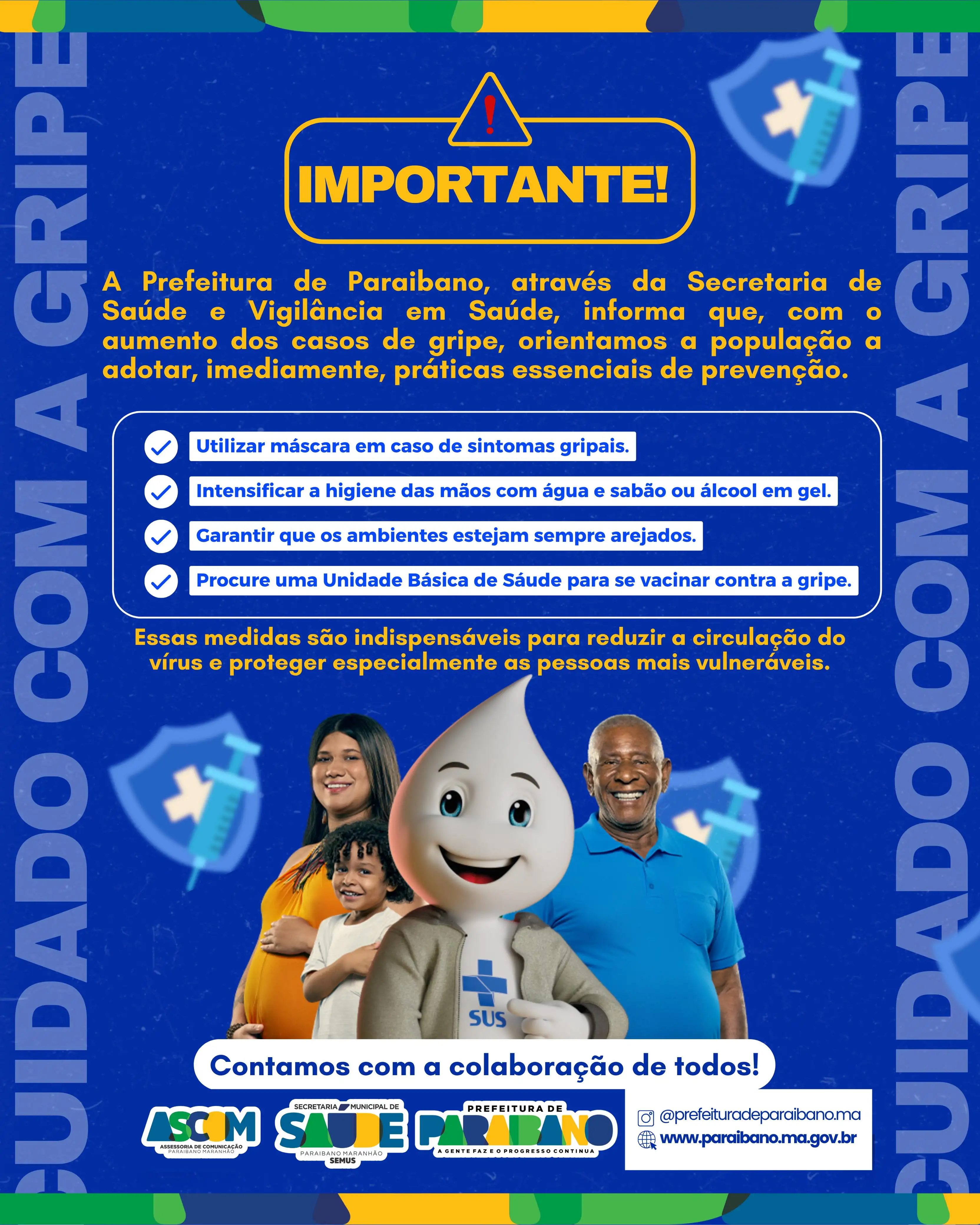 Prefeitura Municipal divulga medidas preventivas contra a gripe