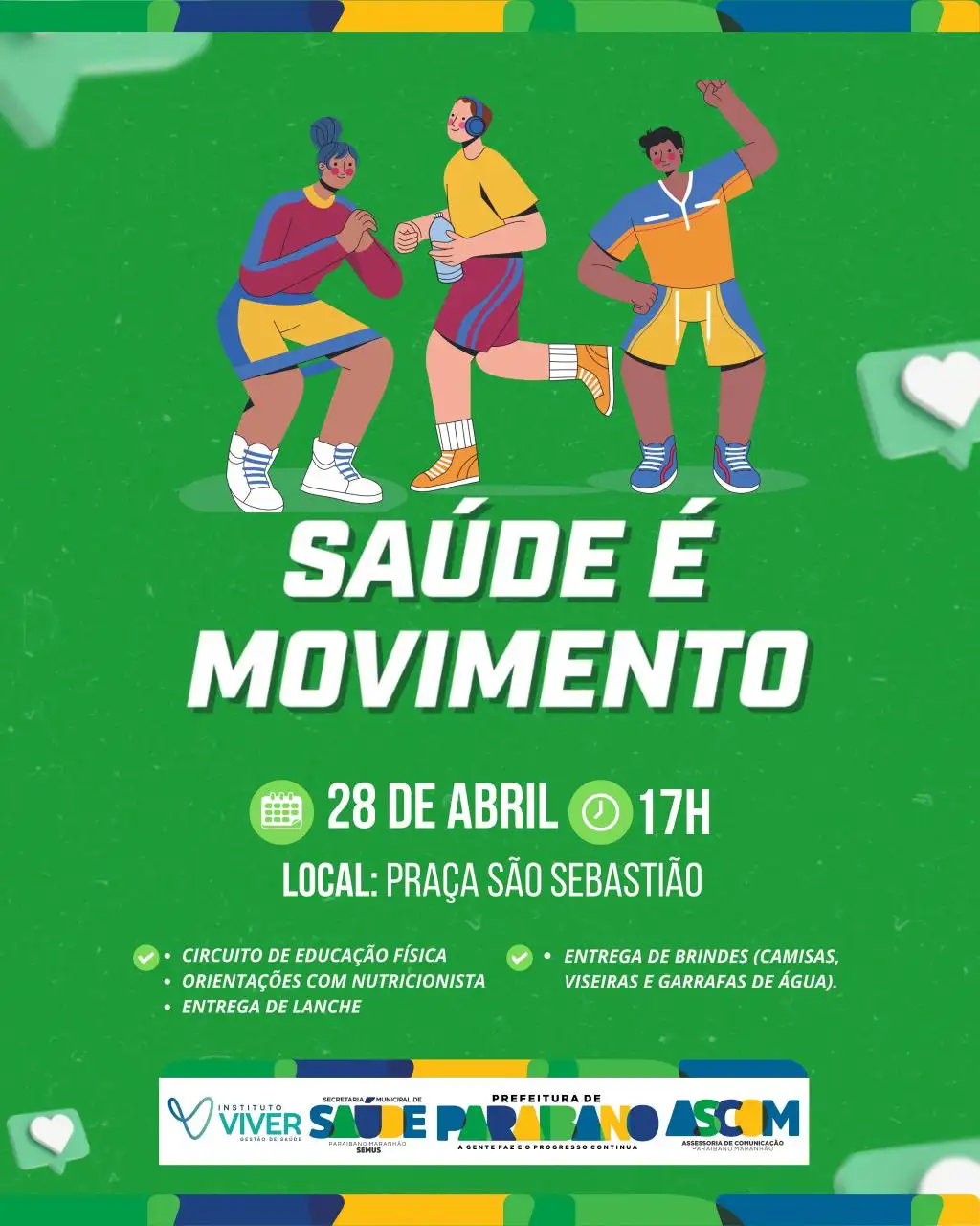 Prefeitura de Paraibano divluga ação Saúde é Movimento em parceria com o Instituto Viver