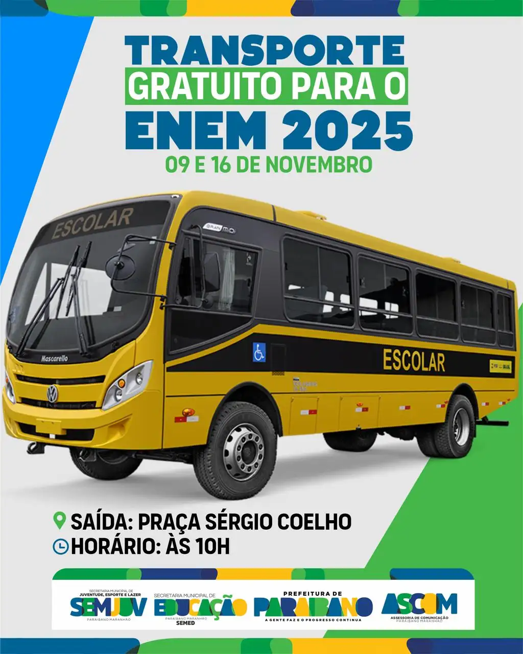 Prefeitura de Paraibano vai disponibilizar transporte gratuito nos dois dias de prova do ENEM