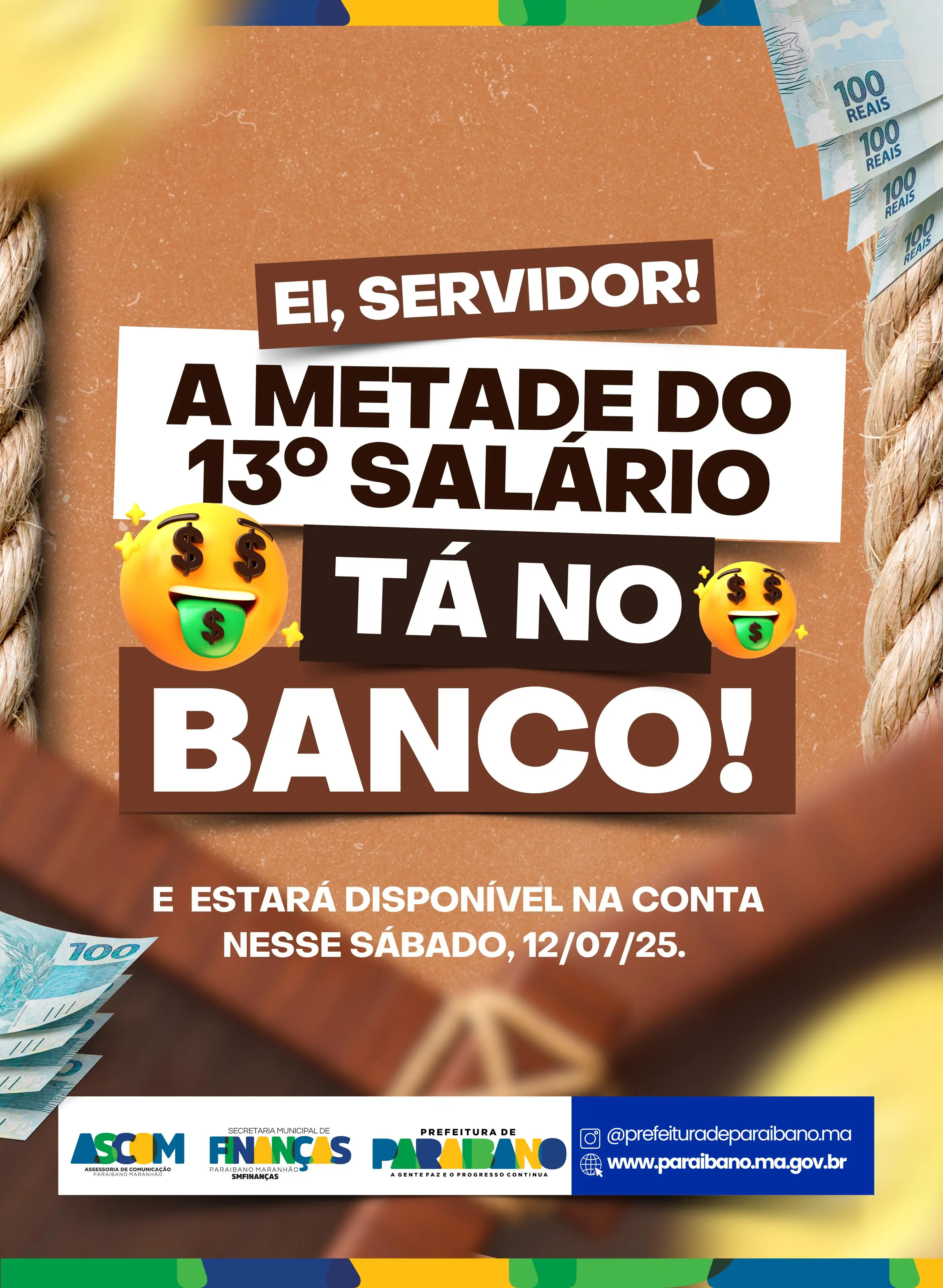 Prefeitura de Paraibano anuncia que a metade do 13º salário já está no banco.