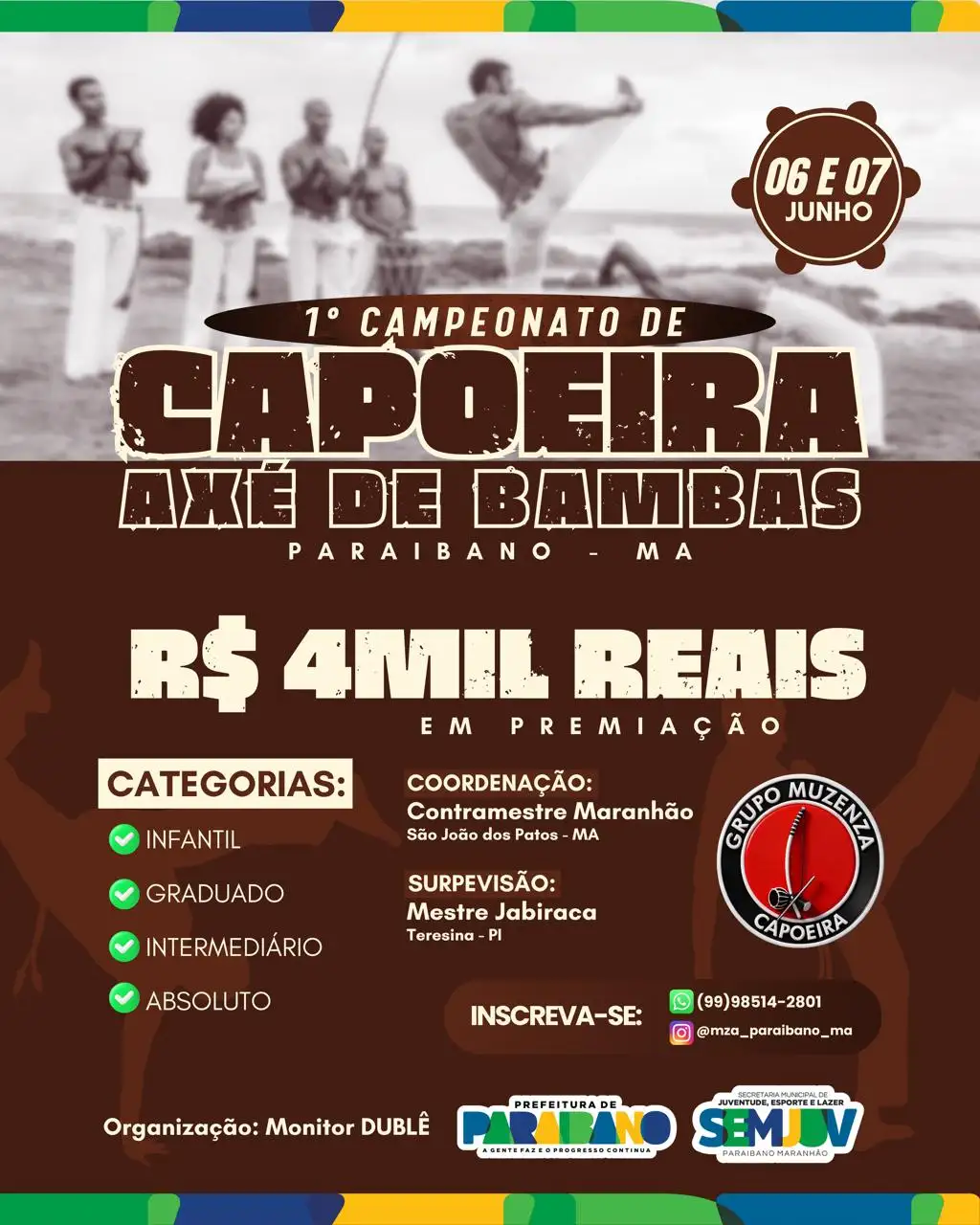 Gestão Municipal divulga realização do 1º Campeonato de Capoeira Axé de Bambas