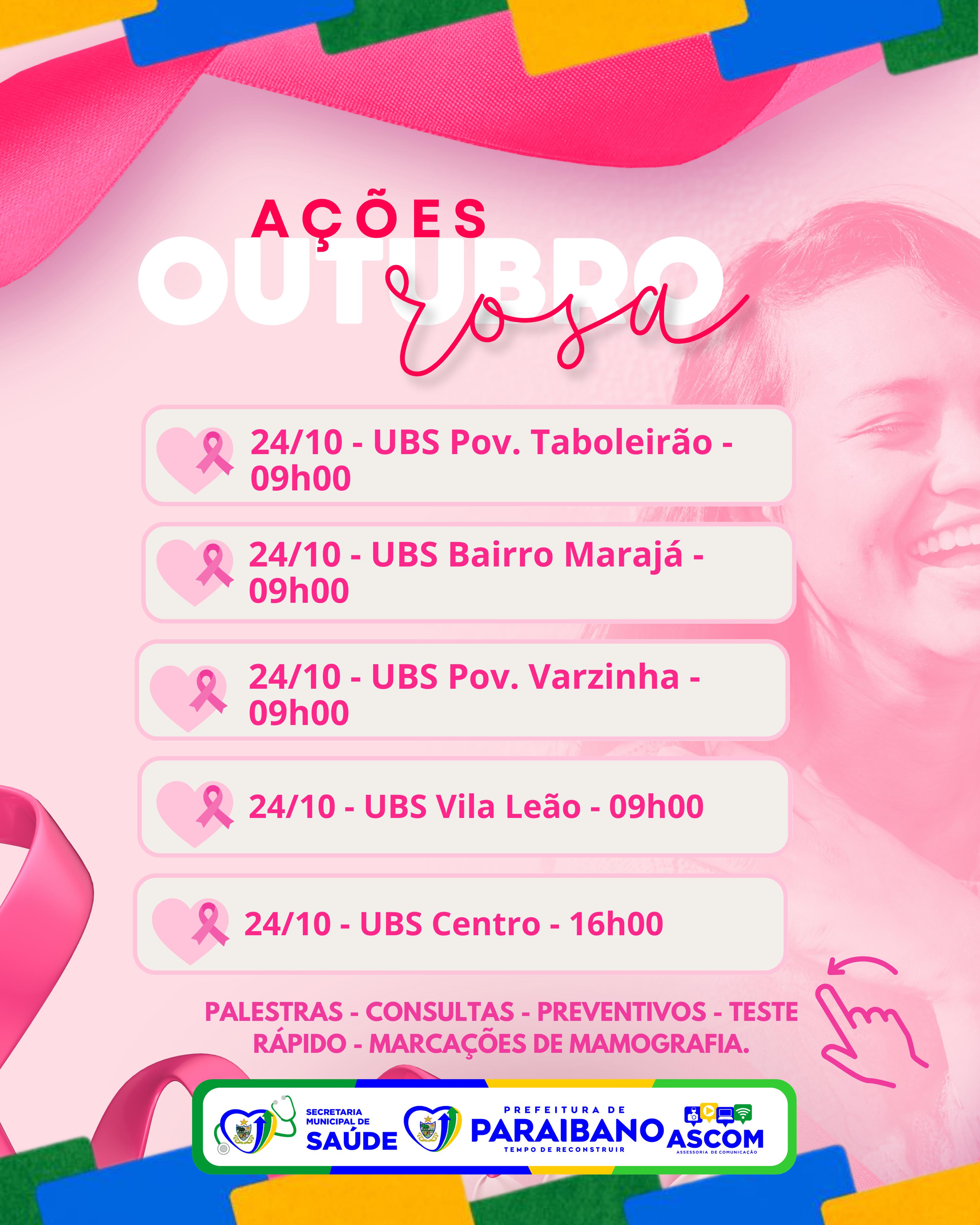 PREFEITURA DE PARAIBANO REALIZARÁ AÇÕES DO OUTUBRO ROSA
