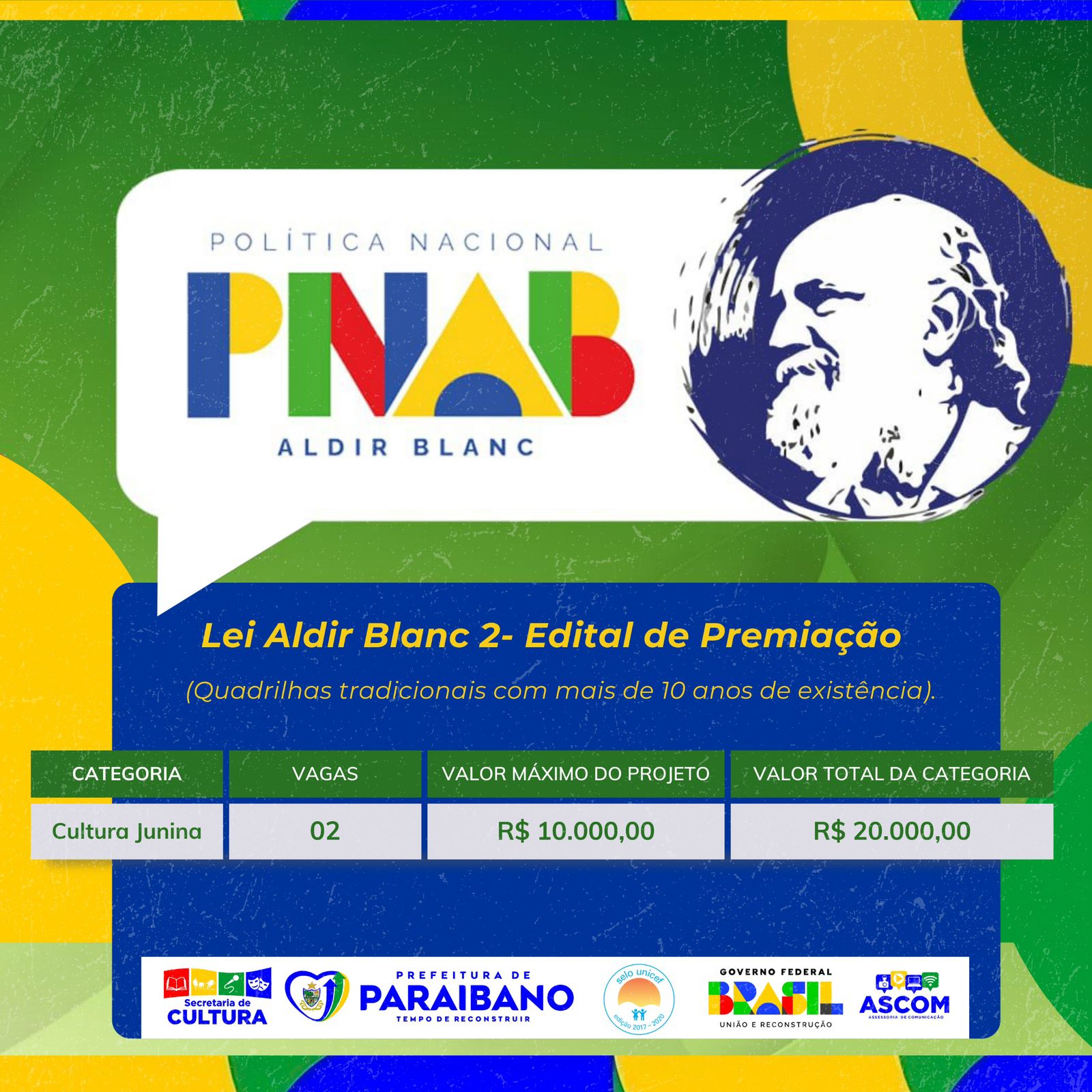 Prefeitura de Paraibano lança primeiro edital do PNAB, para quadrilhas tradicionais com mais de 10 anos de existência.