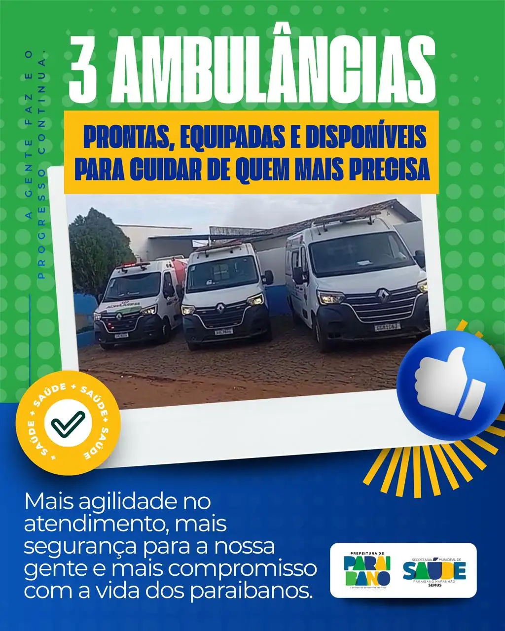 Prefeitura de Paraibano segue fortalecendo a saúde do município com 3 ambulâncias prontas, equipadas e disponíveis.