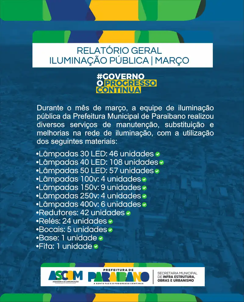 Prefeitura de Paraibano intensificou os trabalhos de manutenção e melhoria da iluminação pública