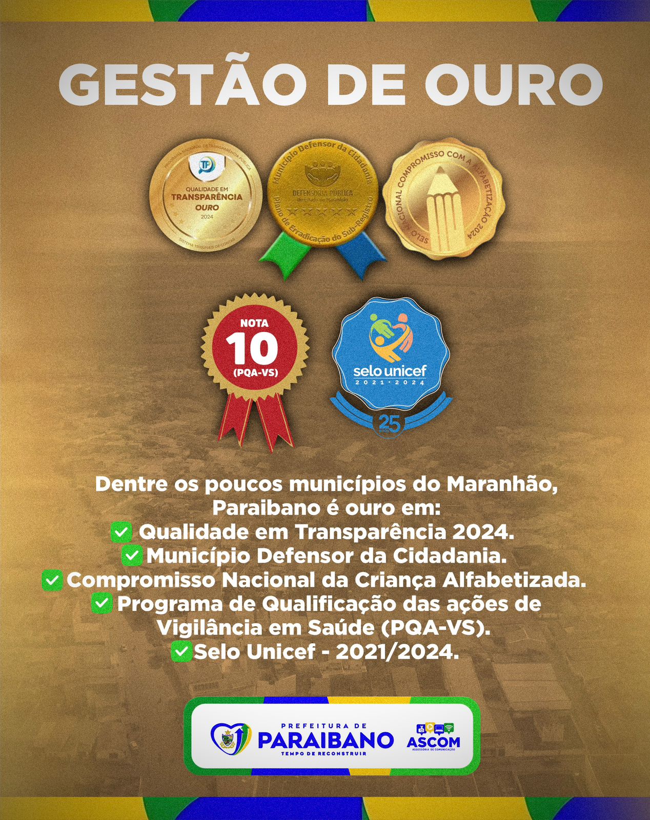 Prefeitura de Paraibano se consolida como referência sendo reconhecida com cinco prem