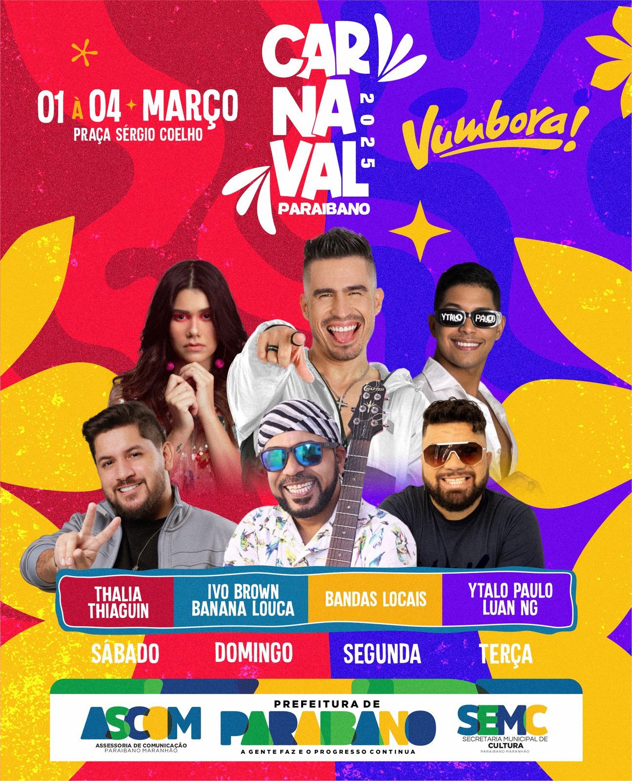 Prefeitura de Paraibano anuncia datas e bandas do Carnaval 2025.