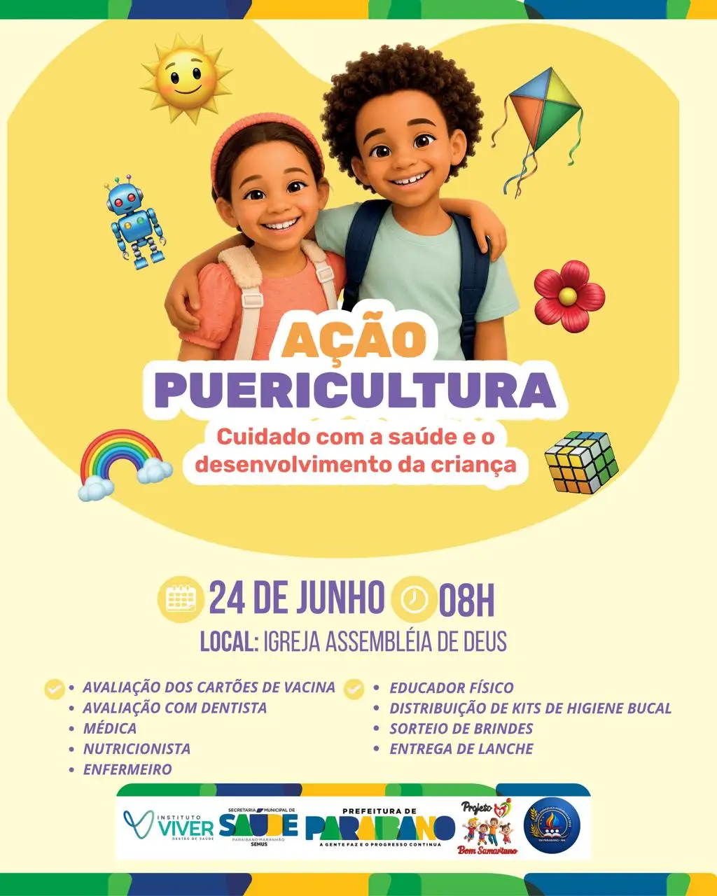 Prefeitura de Paraibano convida pais e responsáveis para participarem da Ação de Puericultura.